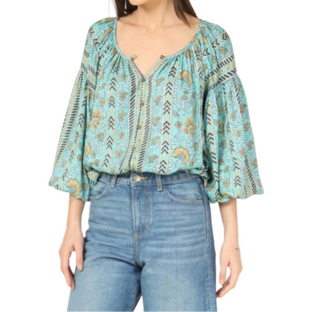 Nwt Omika Floral Blouse Nirali Jungle Blue Green L